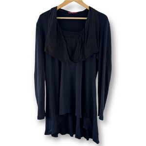 Barbara Lesser Women's XL Long Sleeve Draped Lagenlook Tunic Black‎ Artsy Grunge